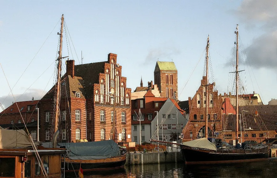 a harbour view of the city of Wismar in northern Germany